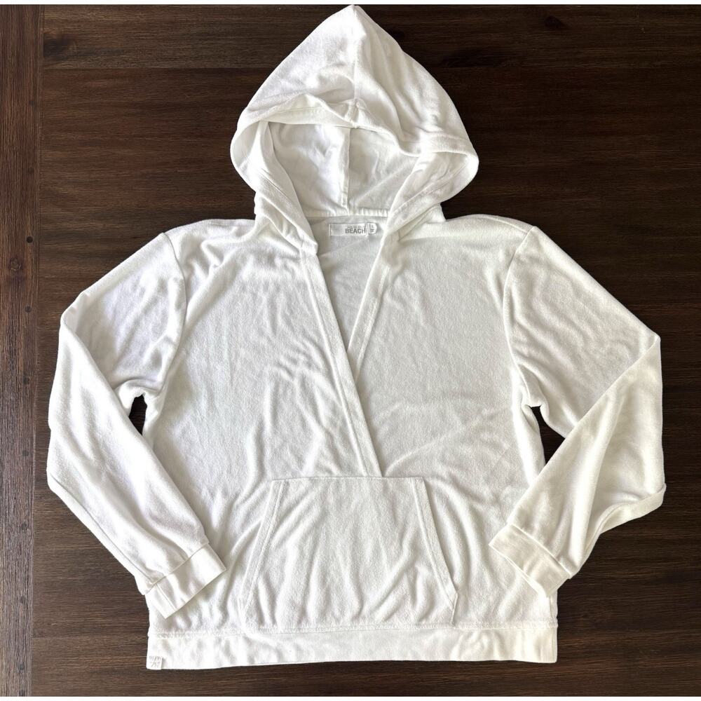 Barefoot Dreams Beach Terry Crossover Hoodie Women’s Large White Resort Pool - Picture 2 of 10